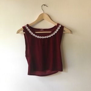XS cropped velvet tank with daisy applique collar